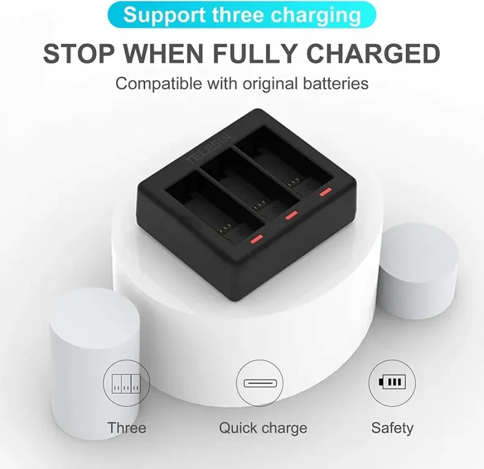 2 x Batterie con Caricabatterie Triplo per Gopro HERO 9 black, Capacità 1750 mAh Sconti - immagine 3