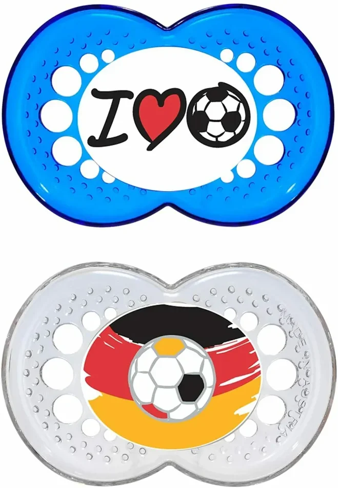 2 x Ciucci in silicone a tema calcio per bambini da 16 mesi, BPA BPS free, MAM Vendita calda online
