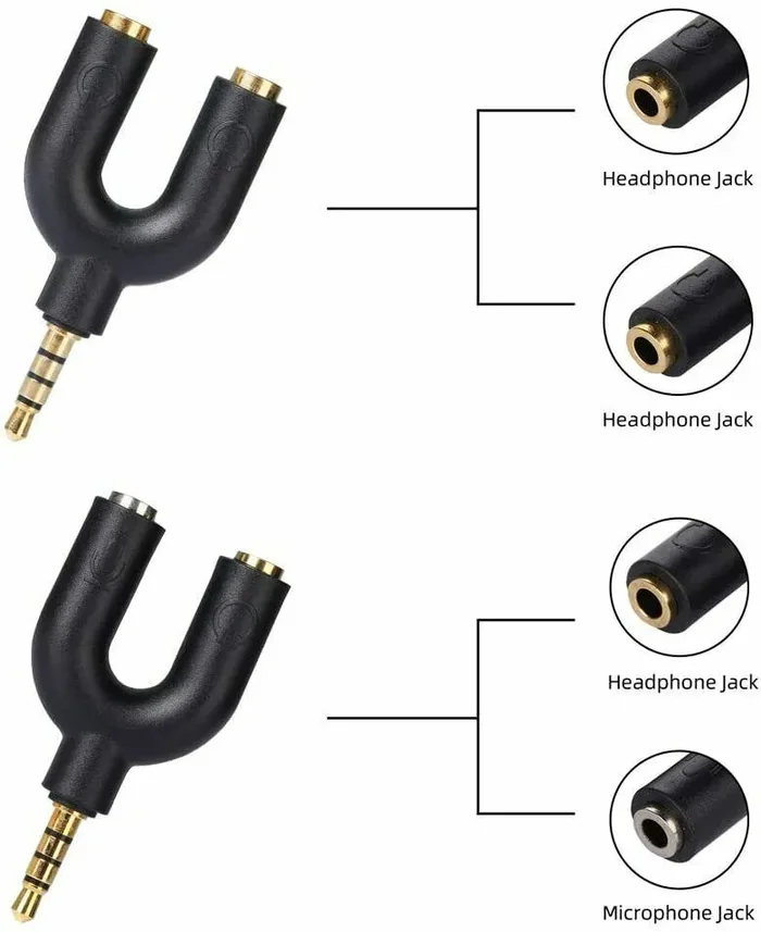 2 x Sdoppiatore per attacco cuffia Aux da 3.5 mm, Adattatore microfono e cuffia Moda - immagine 2