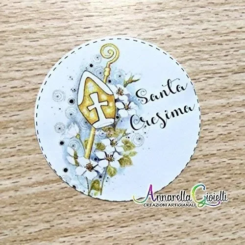 20 pezzi Adesivi Tondi Stampati, 40 millimetri, etichette cresima, thank you…