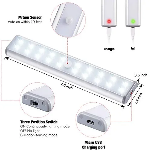 20Led Armadio Sensore Movimento Luce, Wireless Luci 20LED-2, Bianco Freddo - immagine 2