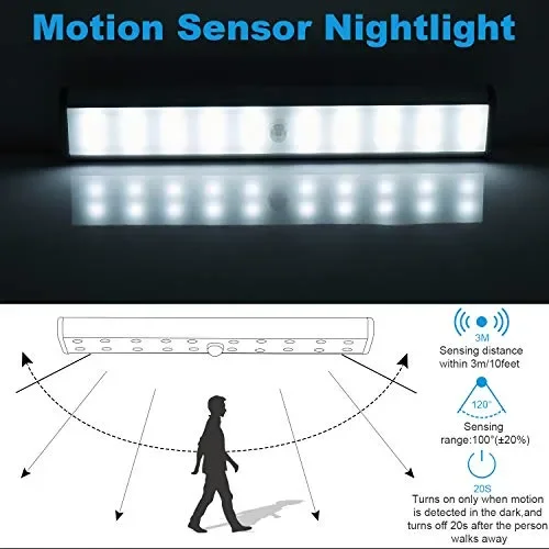 20Led Armadio Sensore Movimento Luce, Wireless Luci 20LED-2, Bianco Freddo - immagine 3