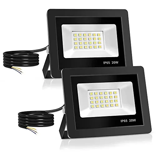 20W Faretto Led da Esterno 2 Pezzi, Realky Potenti Faretti Led Esterni 2000LM, 24 LED 6500K Bianca Fredda Faro led esterno IP65 – Fari Led Interna ed Esterna per Giardino, Cortile, Garage, Pareti