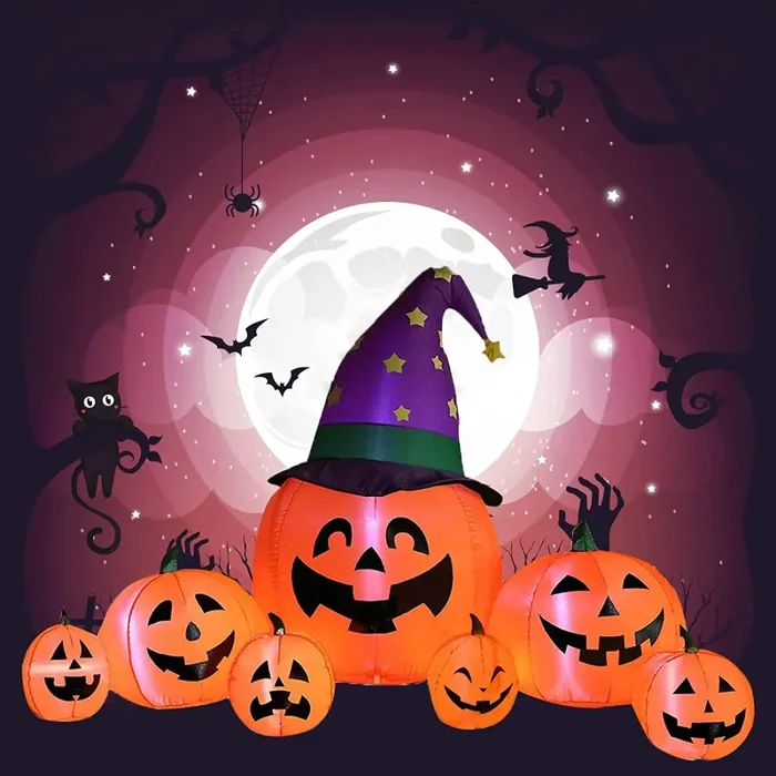 23GUANYI Zucca Gonfiabile di 2,5 m, Zucca Halloween Gonfiabile con Cappello da Mago, Decorazioni per Feste Decorazioni di Zucca Gonfiabili All’aperto per Prato, Giardino