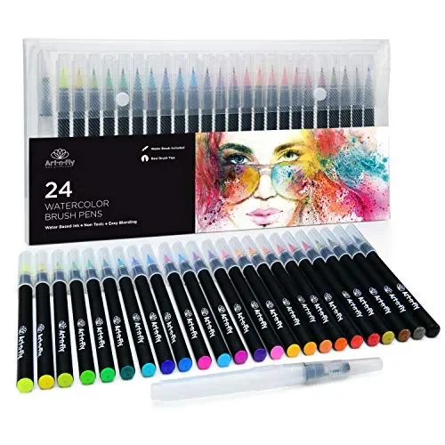 24 Brush Pen Set Pennelli Acquerello per Disegno Penne ad Acquerello…
