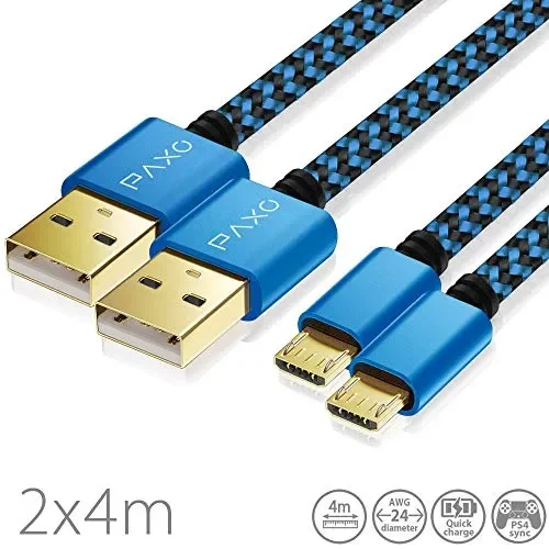 2x 4m cavo di ricarica in 4 metri, 2 x Cavo da USB a Micro USB, nero-blu
