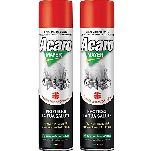 2x Spray Antiacaro Disinfettante Per Materassi Tessuti Divano”ACAROMAYER” 400 ml| Spray Specifico Antiacaro Della Polvere Ad Azione Immediata| Atossico, Per Prevenire Le Allergie|Made In Italy (2)