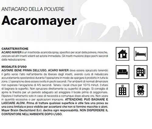 2x Spray Antiacaro Disinfettante Per Materassi Tessuti Divano”ACAROMAYER” 400 ml| Spray Specifico Antiacaro Della Polvere Ad Azione Immediata| Atossico, Per Prevenire Le Allergie|Made In Italy (2) - immagine 2