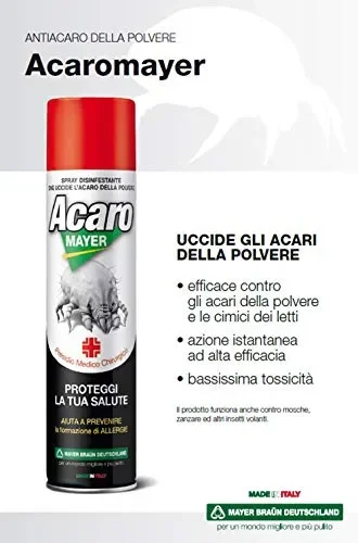2x Spray Antiacaro Disinfettante Per Materassi Tessuti Divano”ACAROMAYER” 400 ml| Spray Specifico Antiacaro Della Polvere Ad Azione Immediata| Atossico, Per Prevenire Le Allergie|Made In Italy (2) - immagine 3