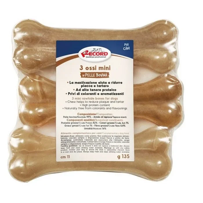 3 mini ossi in pelle bovina termoretratti per cani