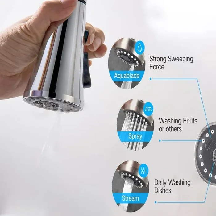 3 Modalità Rubinetto Doccetta Estraibile,G1 / 2 Ricambi Doccetta Cucina,Ricambio Doccetta Lavello Cucina per Lavelli da Bagno - immagine 3