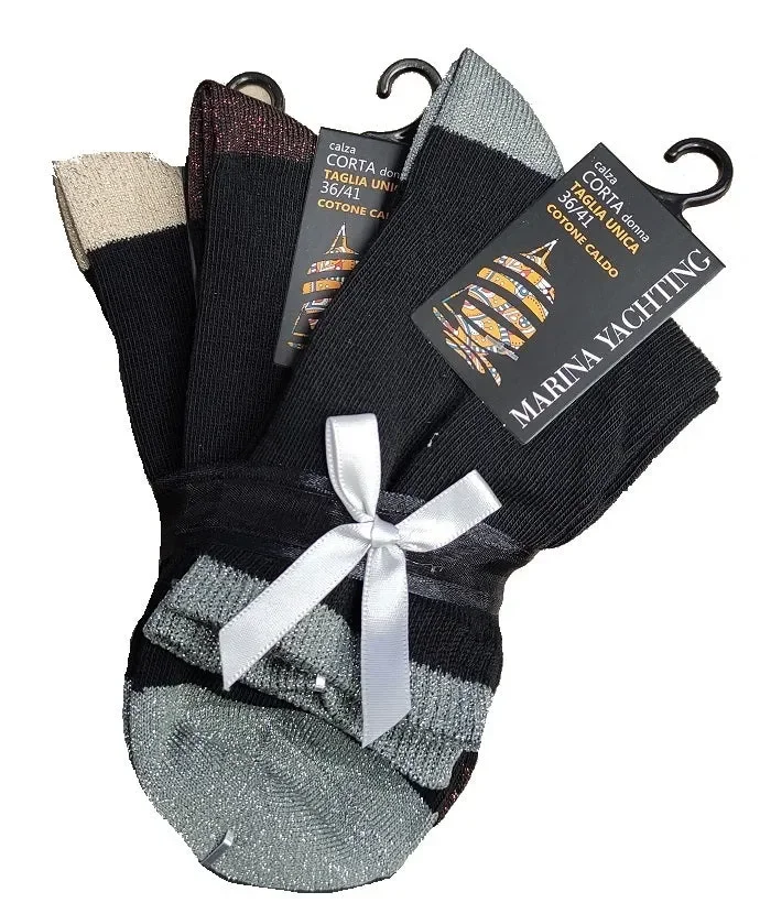 3 paia di calze donna corte in caldo cotone marina yachting art MT504 colore a scelta misura unica - immagine 2