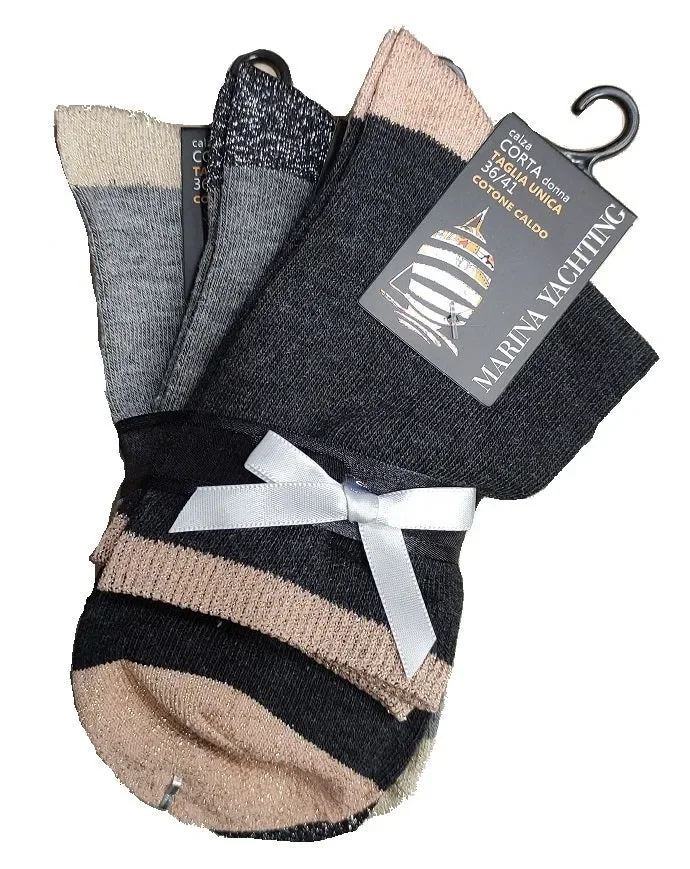 3 paia di calze donna corte in caldo cotone marina yachting art MT504 colore a scelta misura unica - immagine 3