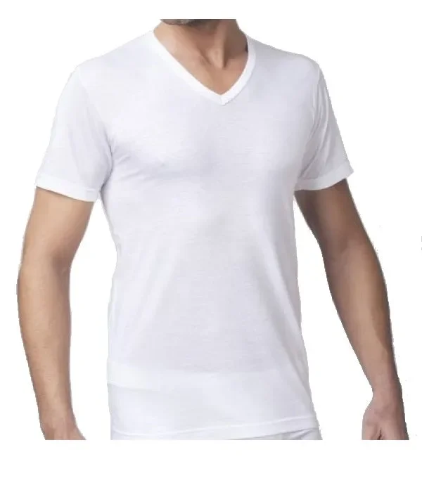 3 T-shirt uomo Nottingham scollo a V in cotone art. T110 colore bianco misura a scelta