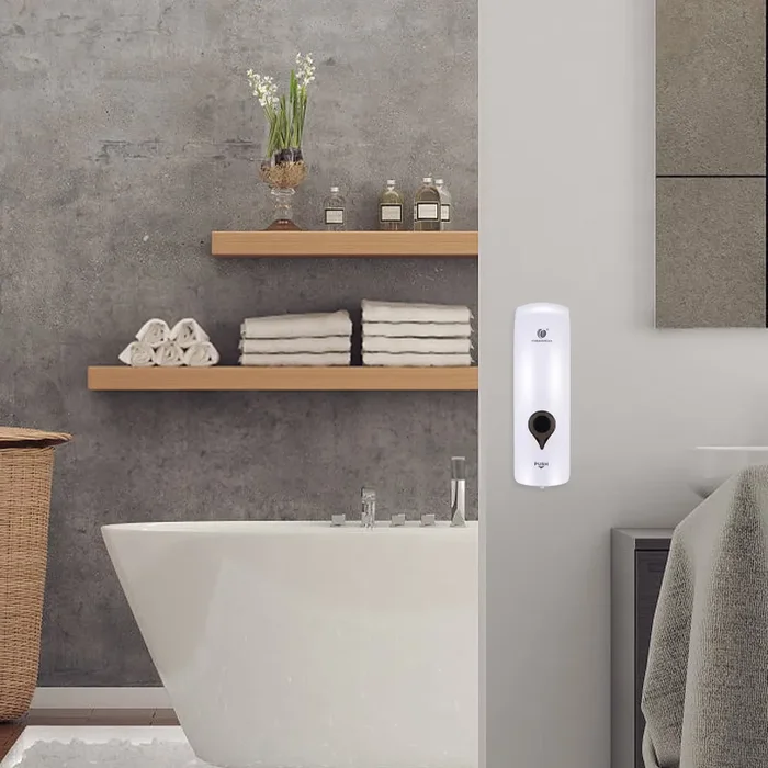 300ml Dispenser di Sapone, Dispenser per Shampoo e Bagnoschiuma da Parete, Dispenser per Sapone Liquido, Senza Foratura, Manuale Sapone Dispenser, Dispenser Sapone a Parete (Bianco) - immagine 3