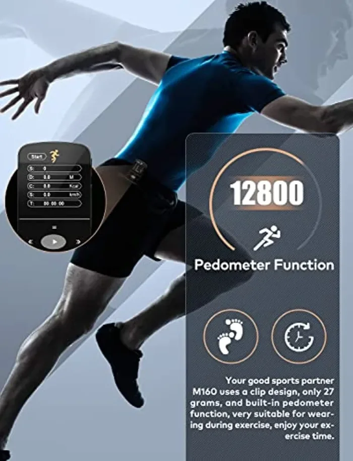 32GB Lettore MP3 Bluetooth 4.2, MP3 Player Sport Mini Portatile, Contapassi Integrata,Radio FM,Registrazione,Lettura E-book,Slot TF, espandibile a 128 GB (pesa solo 27 grammi, adatto per l’esecuzione) - immagine 3