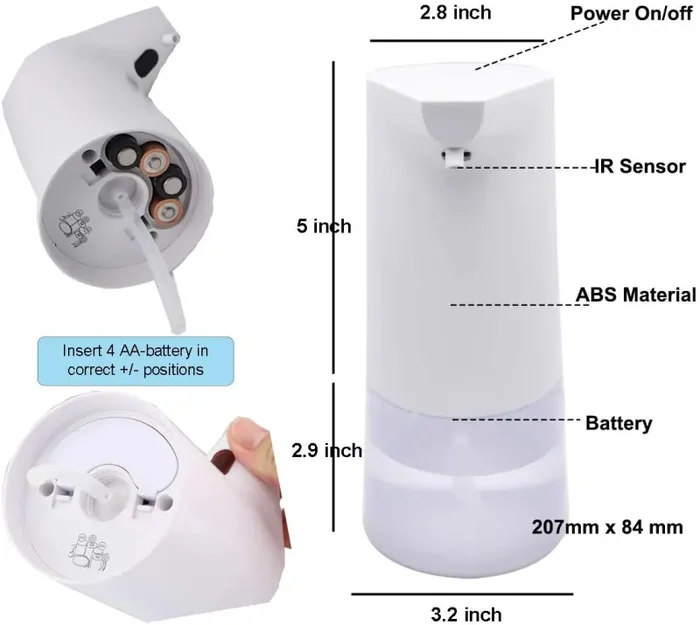 350ml Dispenser Automatico di Sapone Schiumogeno con Sensore a Infrarossi Distributore Sapone Liquido Senza Contatto - immagine 2