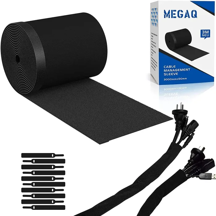 3m Guaina Per Cavi,Neoprene Organizzatore Cavi,Fascette Cavi in Nylon,Filo Tagliabile e Cavo Flessibile Fai-da-te,Guaina Proteggi Cavi per Elettrici TV Computer Office Home Theate (Bianco,300×13,5cm)