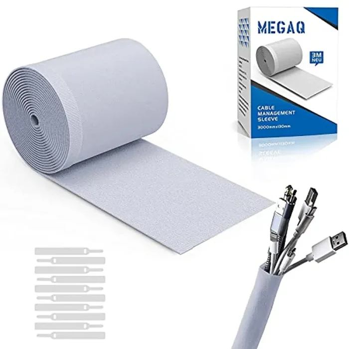 3m Guaina Per Cavi,Neoprene Organizzatore Cavi,Fascette Cavi in Nylon,Filo Tagliabile e Cavo Flessibile Fai-da-te,Guaina Proteggi Cavi per Elettrici TV Computer Office Home Theate (Bianco,300×13,5cm) - immagine 3