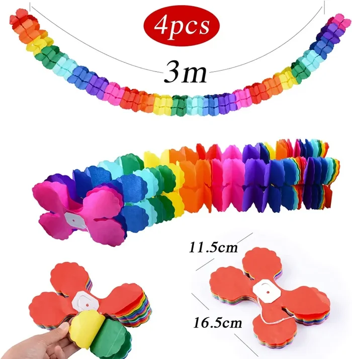 4 Pezzi 3 Metri Ghirlande di Carta Multicolore Quadrifoglio Festoni Colorato per Festa di Compleanno Laurea Matrimonio Battesimo Carnevale Natale - immagine 3