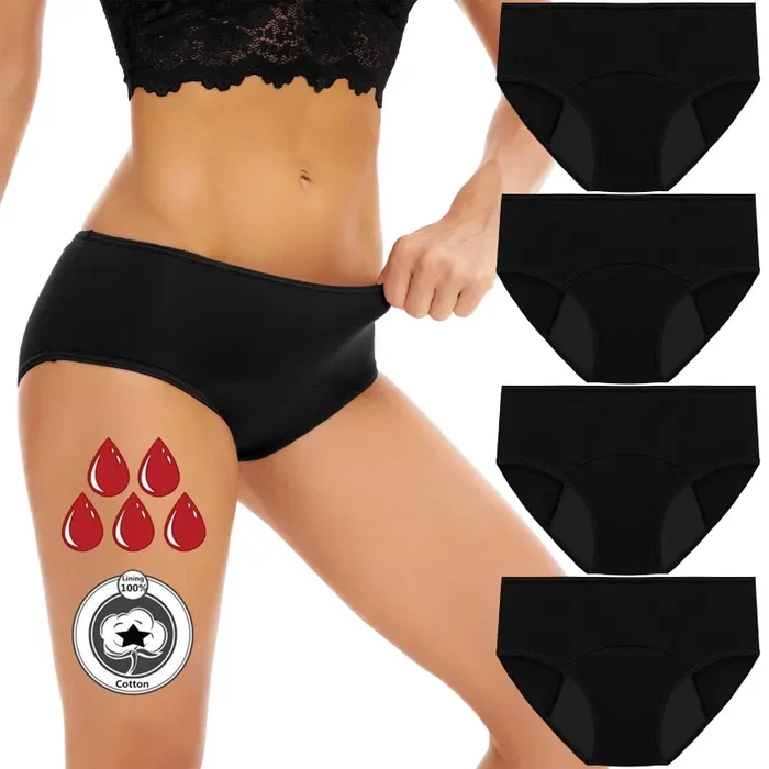 4 Pezzi Mutandine Mestruali, Mutandine Assorbenti a Prova di Perdite, Cotone Slip Ciclo Protettive Periodico per Donna, Assorbenti e Riutilizzabili, Anti Perdite Lavabili(M) - immagine 2
