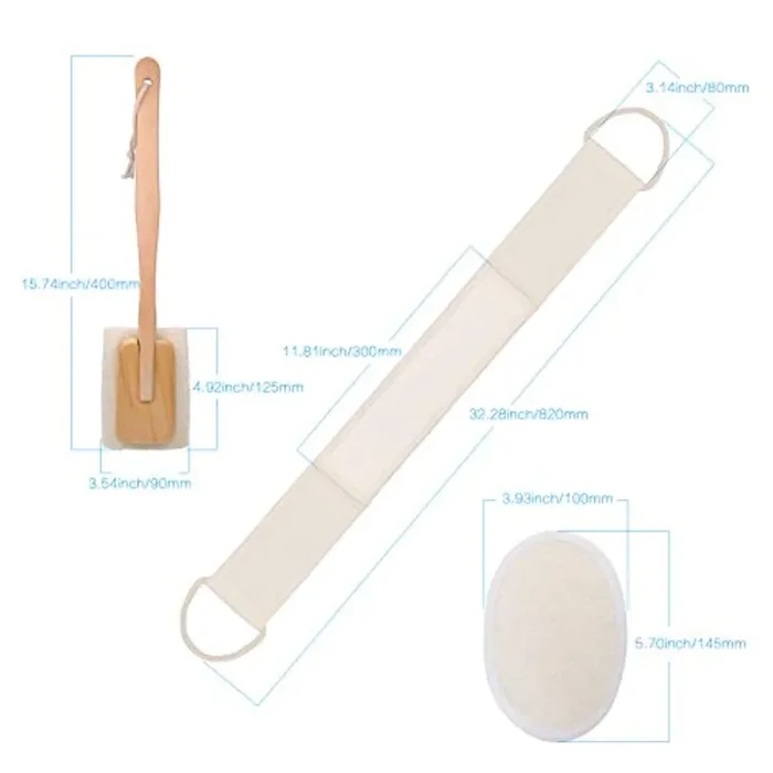 4 Tipi Spugna di Luffa per Esfoliare il Corpo con 2 Pezzi Luffa Pad,1 Pezzo di Lunga Cintura Esfoliante per La Schiena e 1 Pezzo Esfoliante per La Schiena con Manico Lungo in Legno - immagine 2