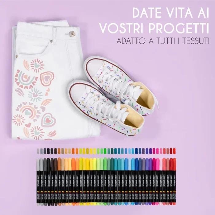 40 Pennarelli per Tessuti e Stoffa – Colori per Tessuti Atossici, Indelebili e Permanenti a Punta Fine – Ideali per Magliette, Borse in Stoffa e altri Tessuti – Per Bambini e Adulti - immagine 2