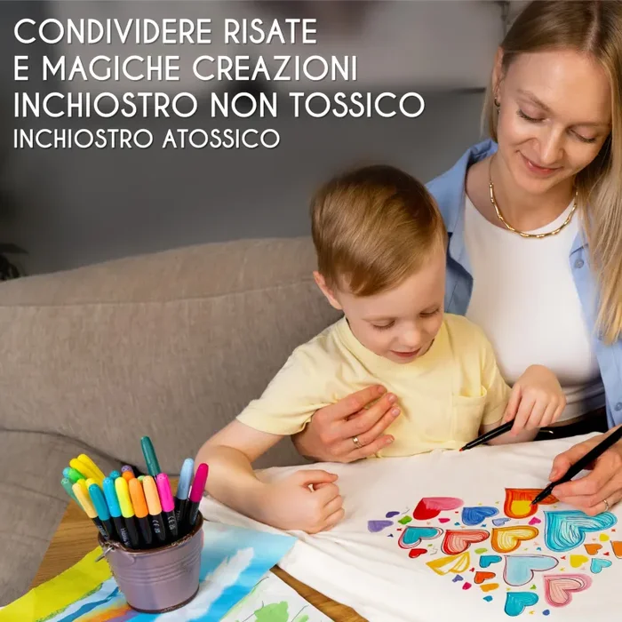 40 Pennarelli per Tessuti e Stoffa – Colori per Tessuti Atossici, Indelebili e Permanenti a Punta Fine – Ideali per Magliette, Borse in Stoffa e altri Tessuti – Per Bambini e Adulti - immagine 3