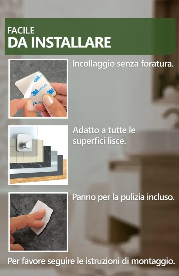 4smile ganci adesivi acciaio inox – SET 5 appendi porta asciugamani inox bagno antiruggine ganci adesivi – accappatoio bagno di alta - immagine 2