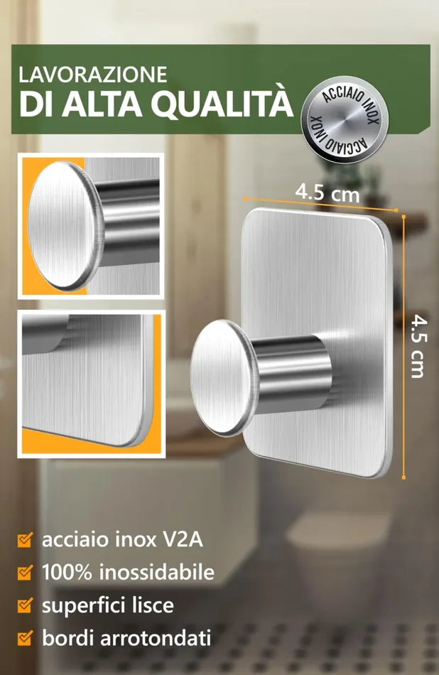 4smile ganci adesivi acciaio inox – SET 5 appendi porta asciugamani inox bagno antiruggine ganci adesivi – accappatoio bagno di alta - immagine 3