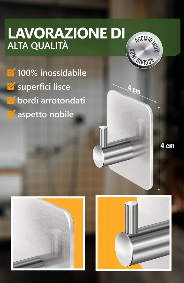 4smile ganci adesivi acciaio inox – SET 6 appendi porta asciugamani inox bagno antiruggine ganci adesivi – accappatoio bagno di alta - immagine 3