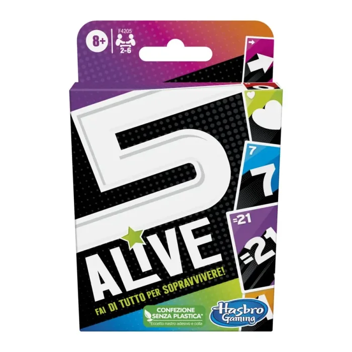 5 Alive, gioco di carte Hasbro Gaming dal ritmo incalzante per bambini e famiglie, giochi per tutta la famiglia, giochi di carte veloci da 2 a 6 giocatori