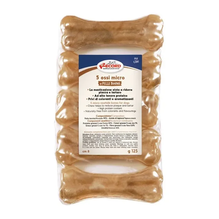 5 micro ossi in pelle bovina termoretratti per cani