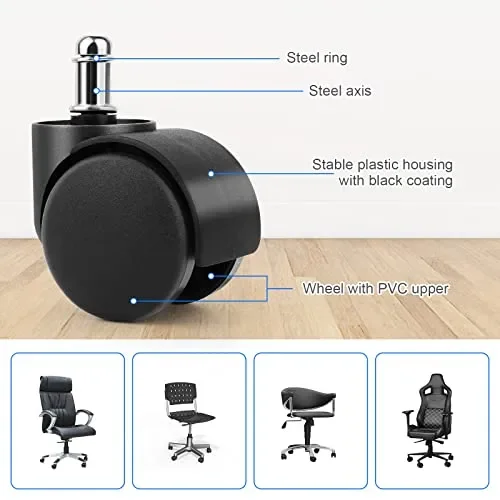 5 Pezzi Ruote Sedia Ufficio,Rotelle per sedie Design a Doppia Ruota,Ruote Ricambio Sedia Ufficio,Facile installazione senza attrezzi,per Sedie da Gioco,pavimenti duri fino,Scivolata Super Fluida - immagine 3