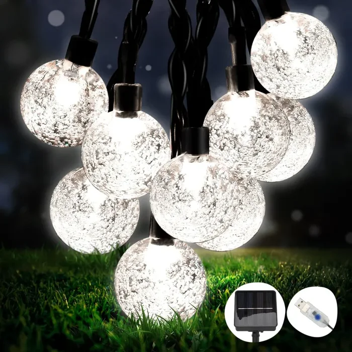 50 LED Catena Luminosa Solare, 【Alimentazione Solare e USB】8 Modalità & 8M Luci Solari Esterno, Impermeabile IP65 Lampada Solare per Giardino, Terrazzo, Matrimonio, Festa