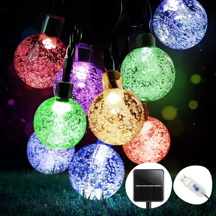 50 LED Catena Luminosa Solare, 【Alimentazione Solare e USB】8 Modalità & 8M Luci Solari Esterno, Impermeabile IP65 Lampada Solare per Giardino, Terrazzo, Matrimonio, Festa - immagine 3