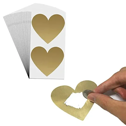 50 pezzi, 7 cm, Cuore Gratta e Vinci Adesivo Etichette, Scratch Sticker – Oro