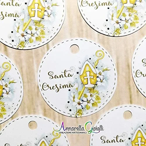 50 pezzi, Bigliettini Santa Cresima Stampati per bomboniera, 3 centimetri,…