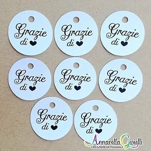 50 pezzi Cartellini Bianchi tondi Stampati per bomboniera, 3 centimetri,…