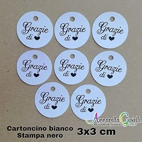 50 pezzi Cartellini Bianchi tondi Stampati per bomboniera, 3 centimetri,… - immagine 2