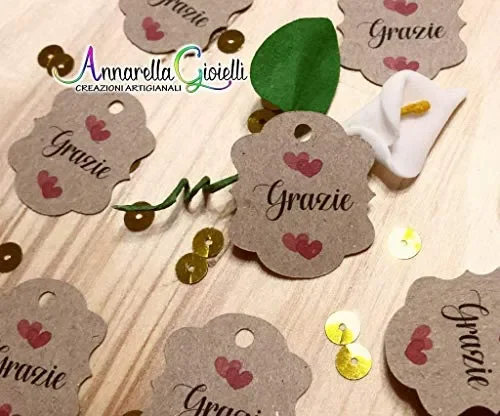 50 pezzi Cartellini kraft Stampati per bomboniera, 27×30 millimetri,…