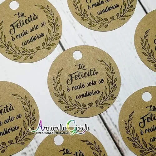 50 pezzi, Cartellini tondi kraft Stampati per bomboniera, 3 centimetri,… In saldo