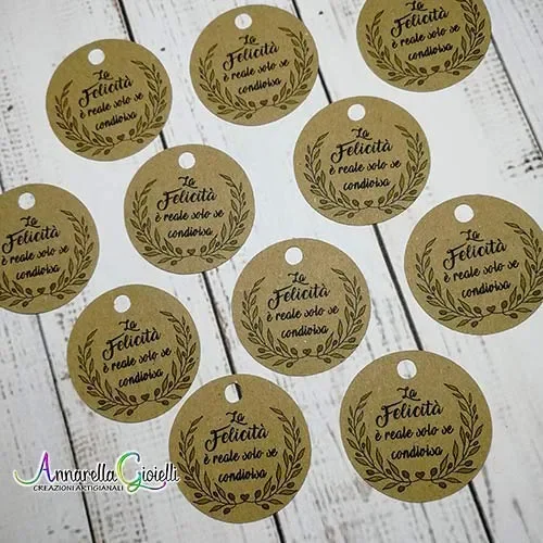 50 pezzi, Cartellini tondi kraft Stampati per bomboniera, 3 centimetri,… In saldo - immagine 2