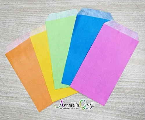 50 pezzi Sacchetti carta mix color, 7×13 centimetri, confettata, rosa, blu,…