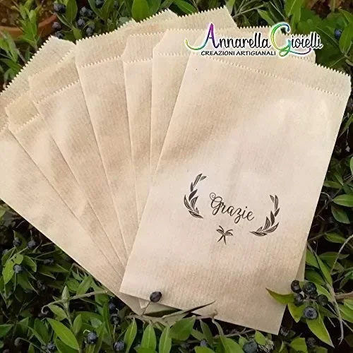 50 pezzi Sacchetti Stampati carta Kraft, Grazie, 10×16 centimetri,… Online ora