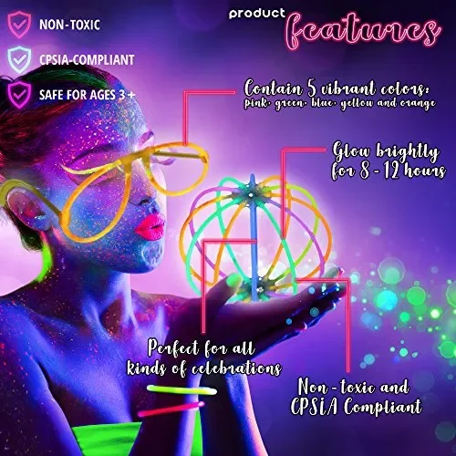543 Pack – 250 Glow Sticks, Bastoncini Luminosi Fluorescenti, 293 viola - immagine 3