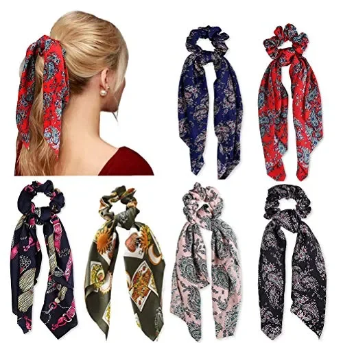 6 Pz Capelli Scrunchies Satin Silk Elastic Hair Bands Ponytail Holder Legami…