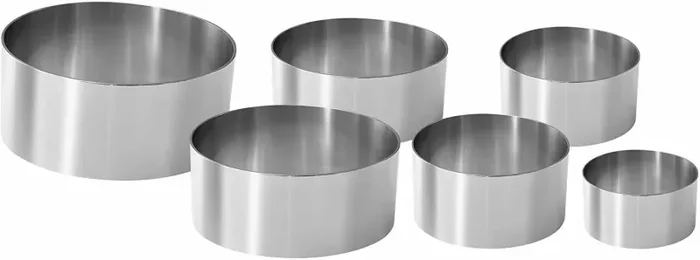 6 x Coppa pasta in acciaio Inox di misure diverse, Ideale per impiattare, 5-12cm