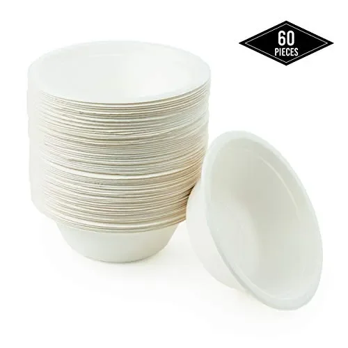60 Ciotole di Carta Canna da Zucchero USA e Getta, 350ml – Monouso,…