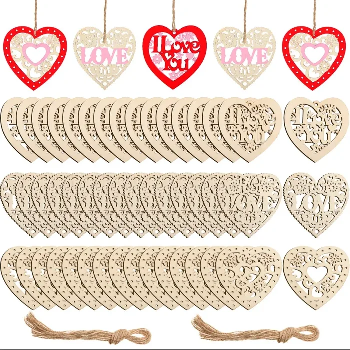 60 Pezzi Ornamenti di Cuore per San Valentino in Legno…